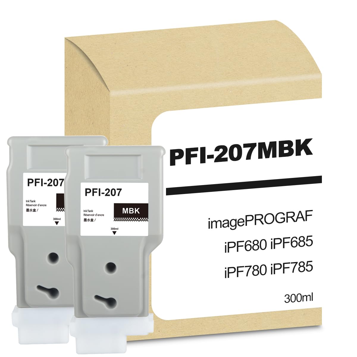 PFI-207MBK Ink Cartridge - Matte Black 300ml (2 Pack) Compatible